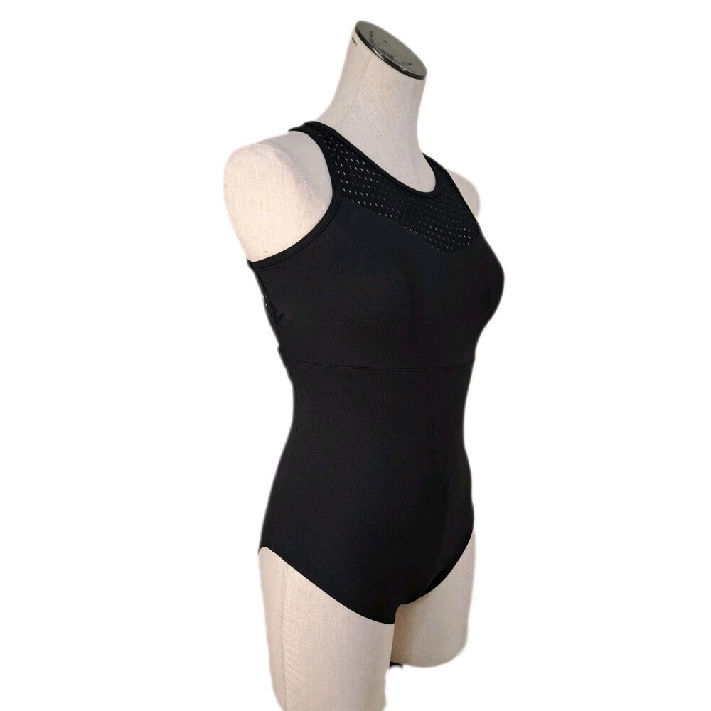 Aja VTG Strappy Crossback Belted Mesh Tank Leotard Black Women's AS Size S - Picture 4 of 16